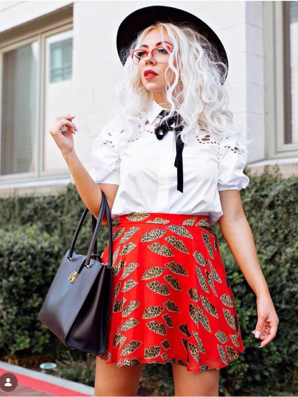 Sandro White Lace-Trim Top with black bow